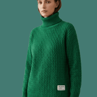 Emerald Green Cable-Knit Turtleneck Jersey | Women's Winter Fashion