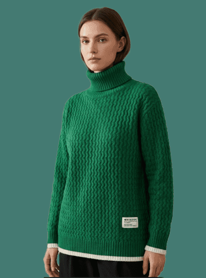 Emerald Green Cable-Knit Turtleneck Jersey | Women’s Winter Fashion