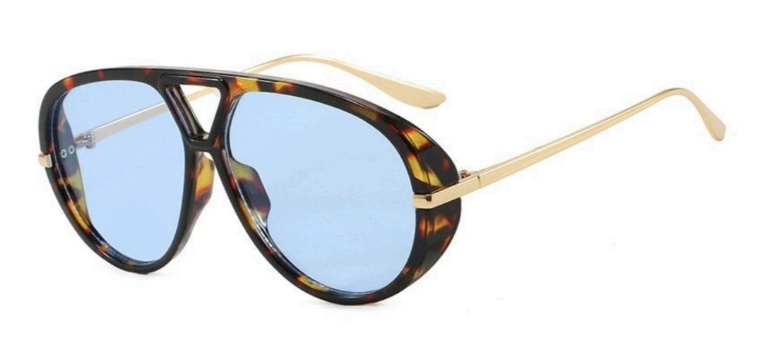 Tortoiseshell and Gold Aviator Sunglasses with Blue Lenses for Men and Women