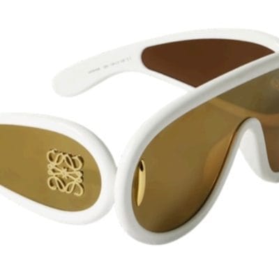 Women's White Shield Sunglasses with Gold Tinted UV Protection Lens