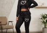 Brown Heart Print Women’s Tracksuit Set – 3 Piece