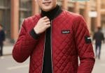 Men’s Red Quilted Jacket – Stylish Casual Winter Zip-Up Jacket