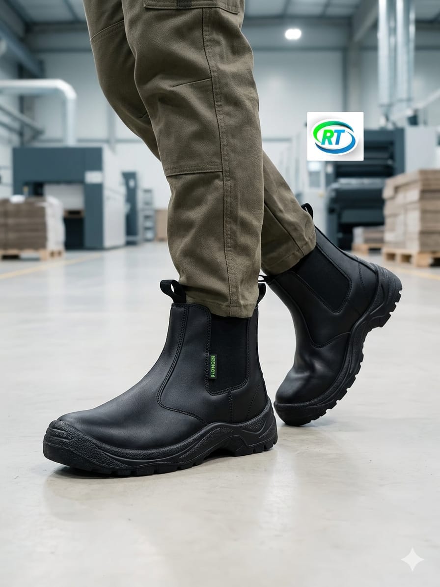 Black Leather Chelsea Safety Boots for Men