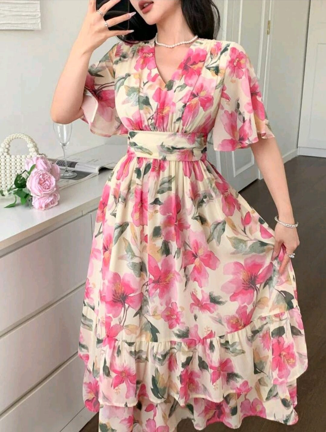 🌸 Brand New DAZY Coral Pink Floral Midi Dress | Fits SA 36 | Elegant Boho Style