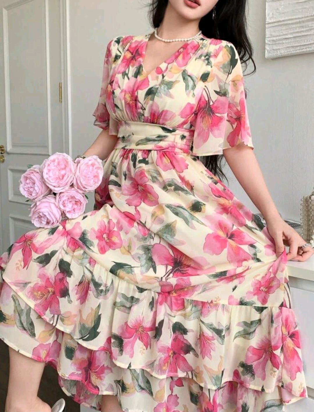🌸 Brand New DAZY Coral Pink Floral Midi Dress | Fits SA 36 | Elegant Boho Style