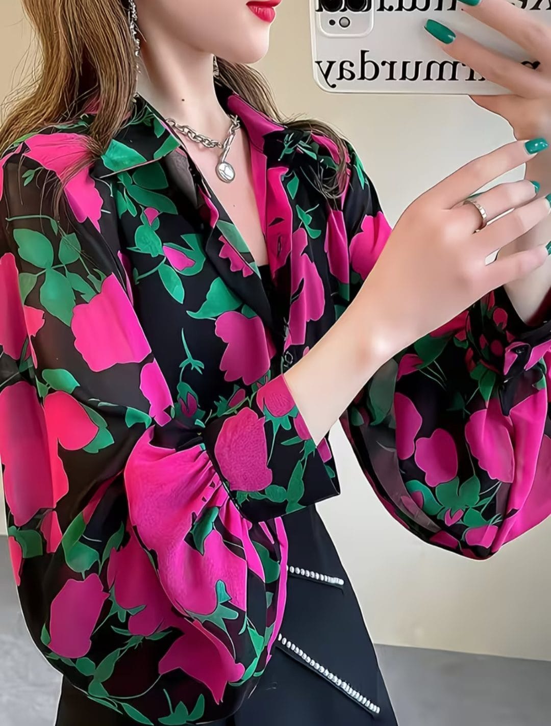 🌺 Brand New Rose Red Floral Blouse | Size XL (Fits SA 38) | Elegant Everyday Style