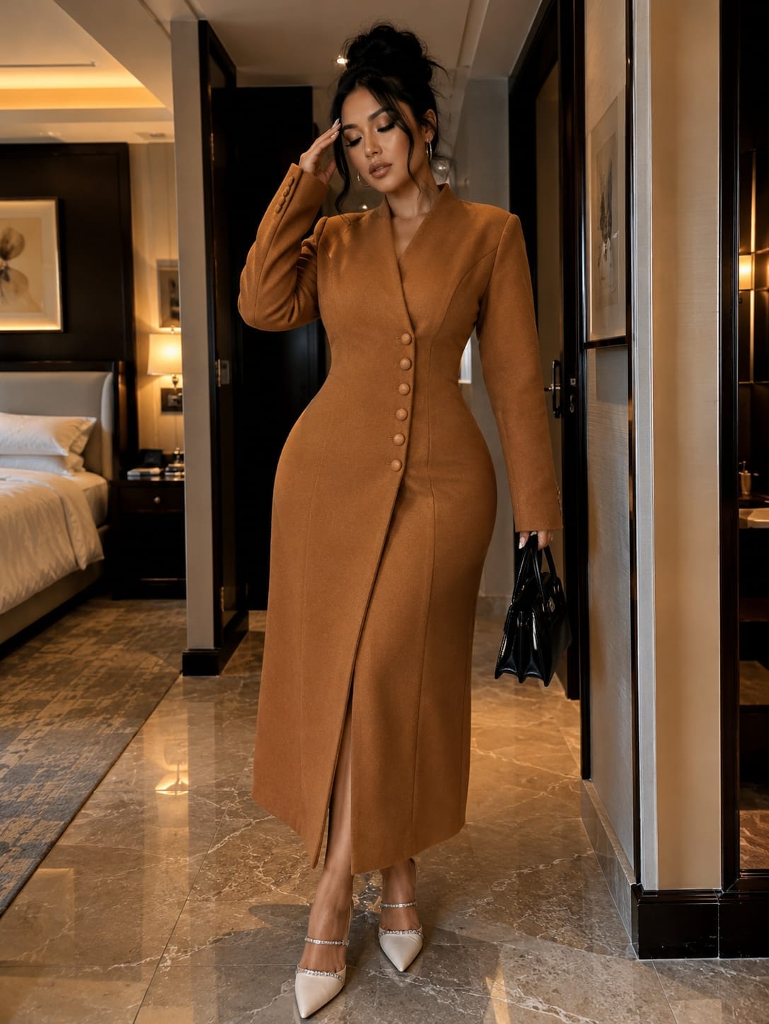 Ladies elegant long warm dress coats