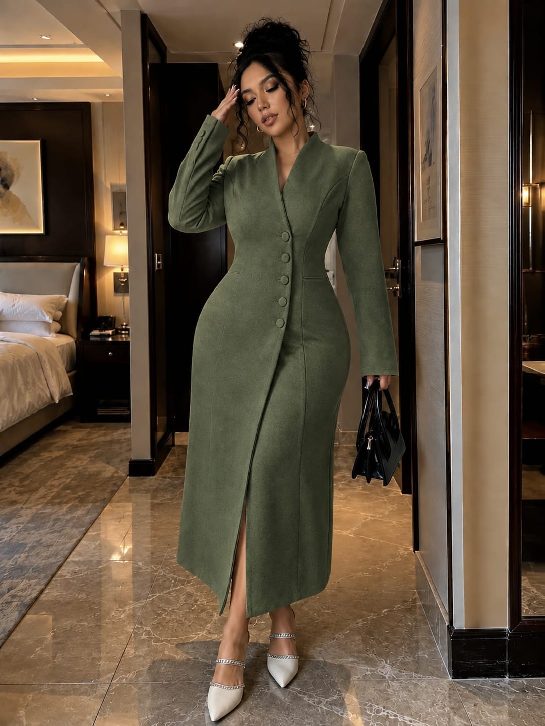 Ladies elegant long warm dress coats
