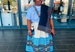 Blue White Striped Traditional Xhosa Skirt Set for Women