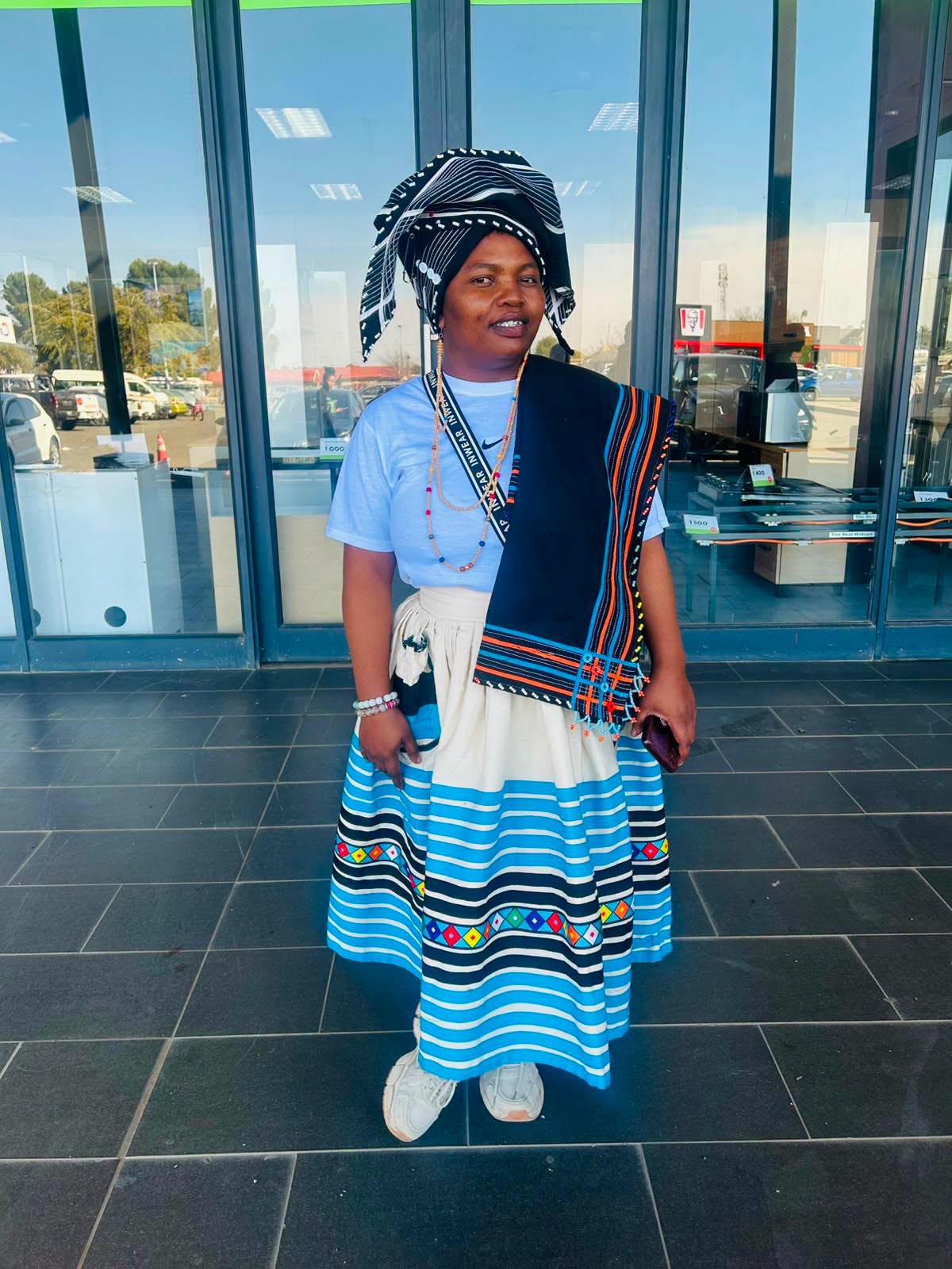 Blue White Striped Traditional Xhosa Skirt Set for Women