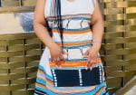 Blue Orange Black Striped Traditional Xhosa Dress for Women