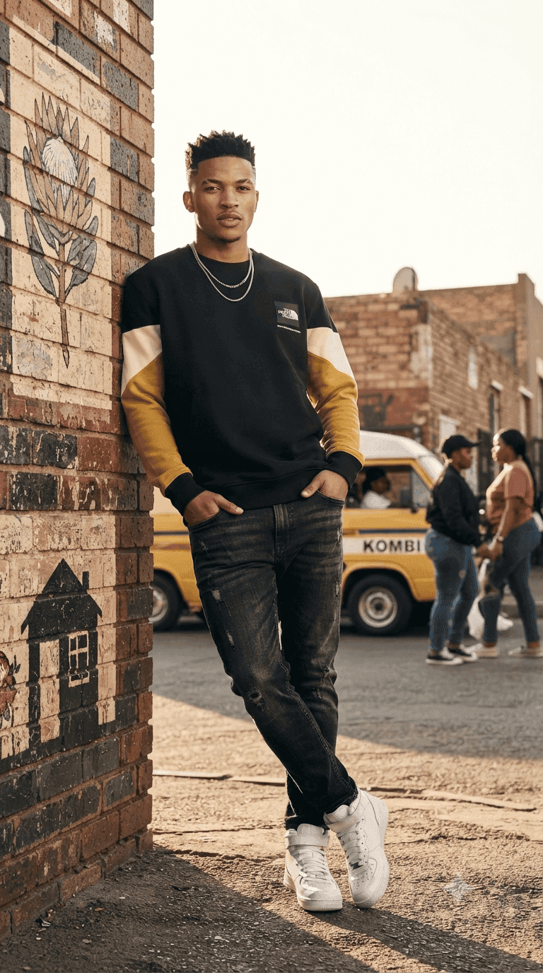 Black and Yellow Colour Block Sweatshirt for Men