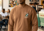 Tan Brown Graphic Crewneck Sweatshirt for Men