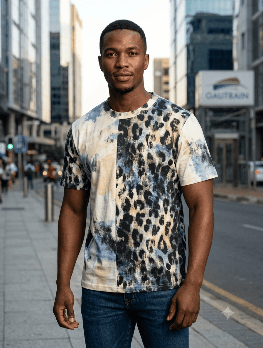 Black White Leopard Print T-Shirt for Men
