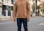 Tan Brown Graphic Crewneck Sweatshirt for Men