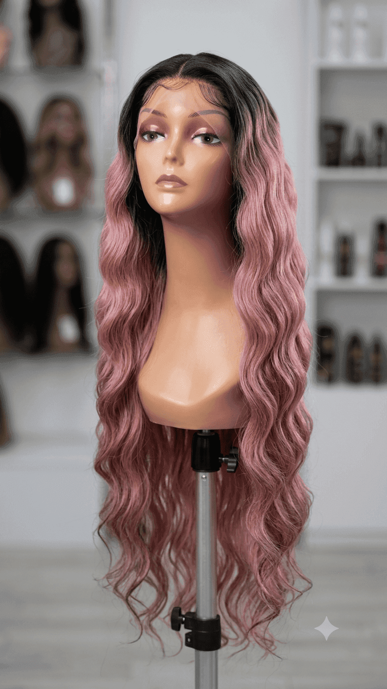 Black to Pink Ombre Lace Front Wig for Women