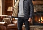 Black Sherpa Lined Puffer Jacket for Men