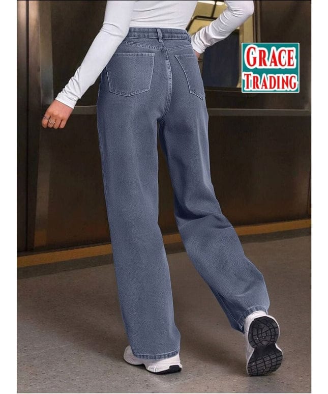 Steel Blue Wide Leg Jeans for Women