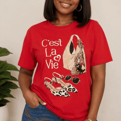 ❤️ Brand New Truworths "C'est La Vie" T-Shirt | Size 36 | Classic Red