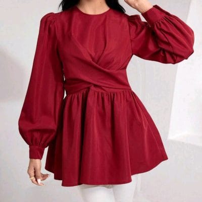 🌺 Brand New Burgundy Peplum Blouse | Fits SA 36 | Elegant Bishop Sleeves