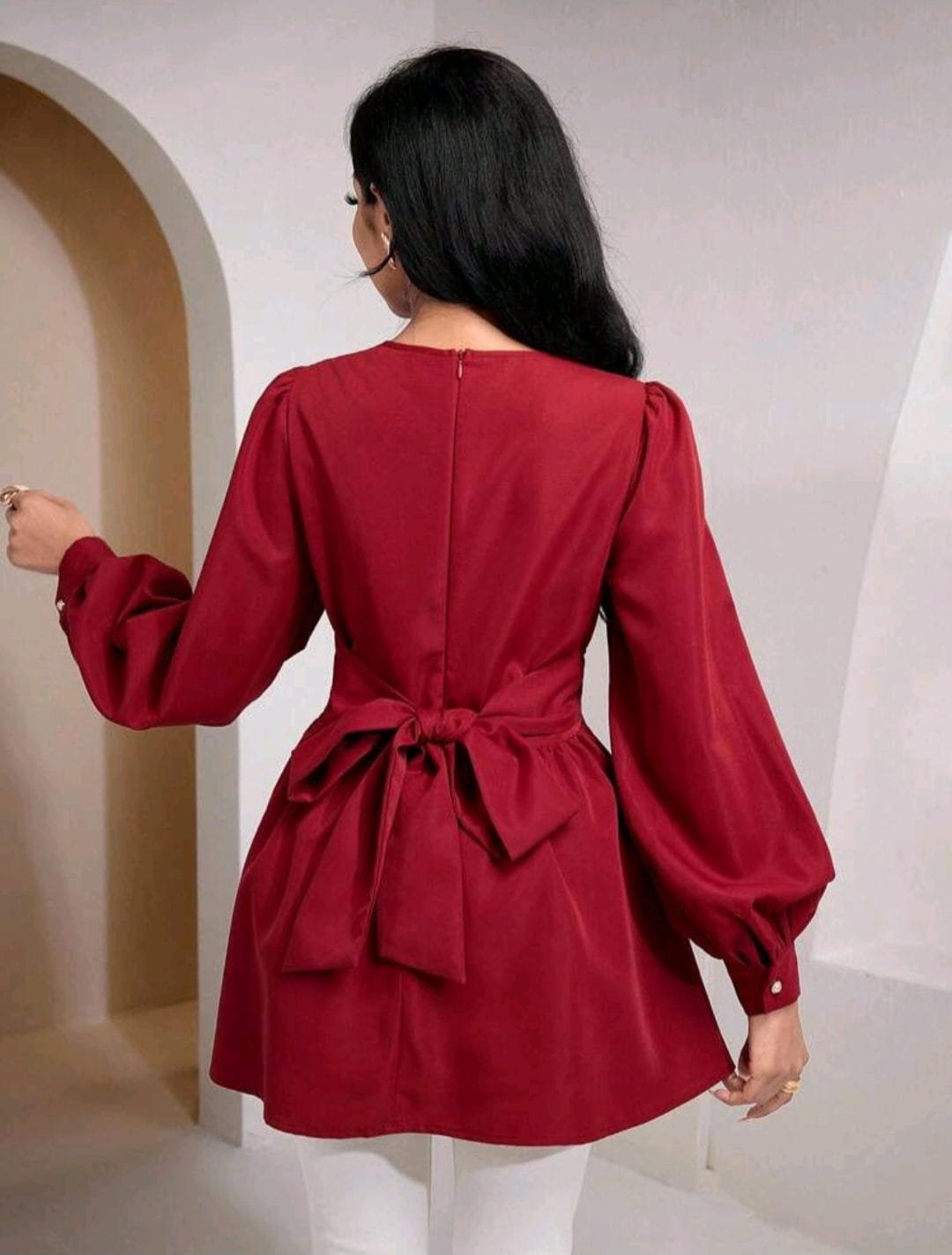 🌺 Brand New Burgundy Peplum Blouse | Fits SA 36 | Elegant Bishop Sleeves