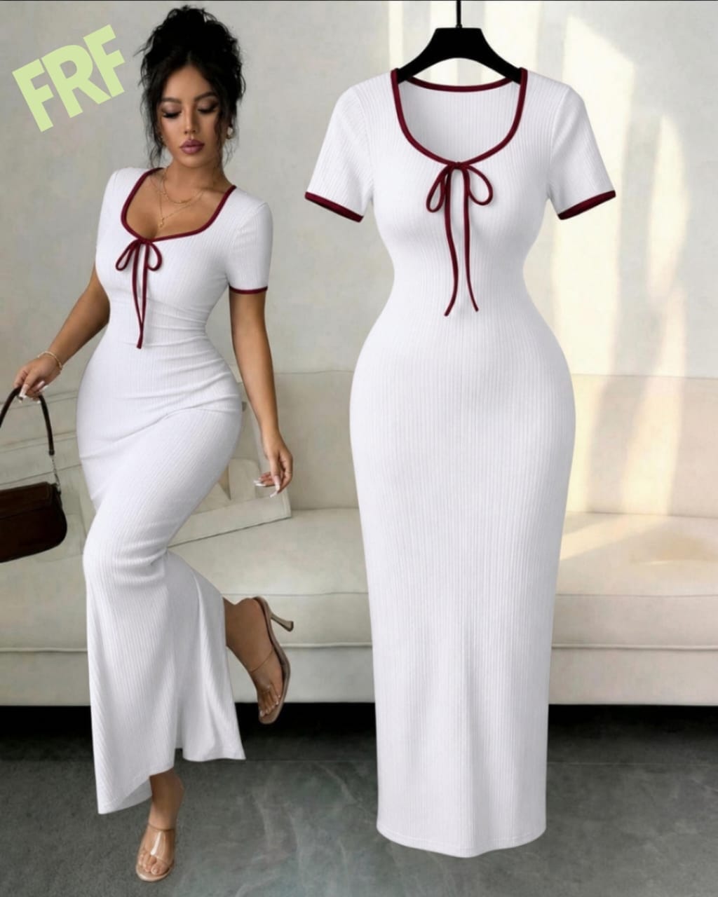 Burgundy Ribbed Bodycon Maxi Dress for Women