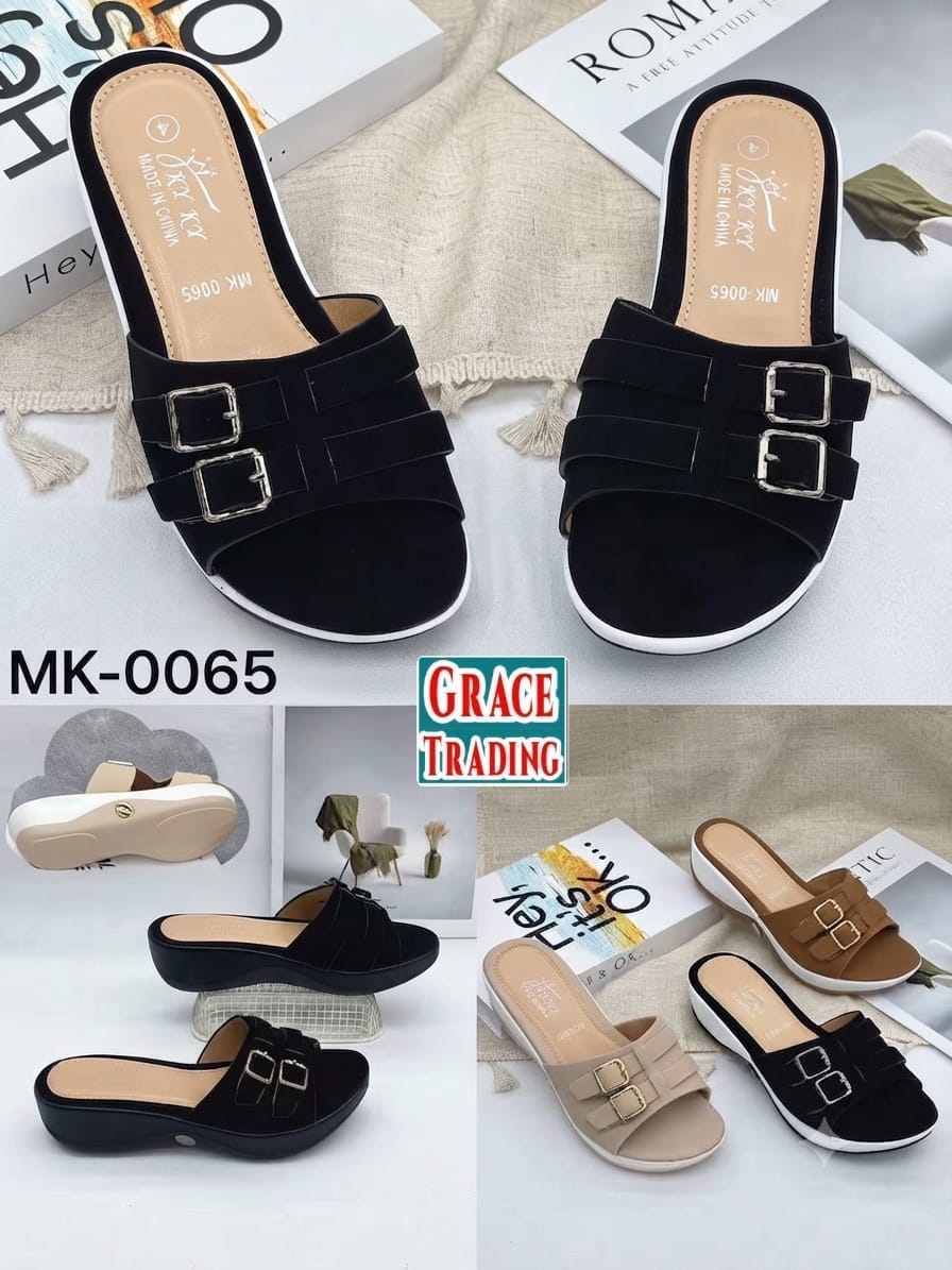Black Beige Brown Buckle Slide Sandals for Women