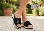 Black Beige Brown Buckle Slide Sandals for Women