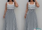 Black White Striped Knitted Maxi Dress for Women