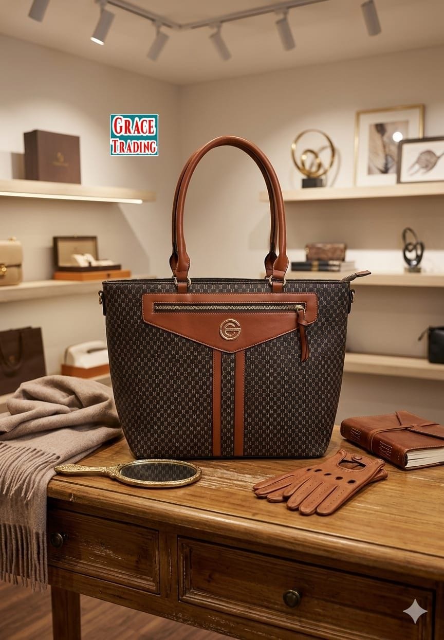 Tan Brown Monogram Tote Bag for Women